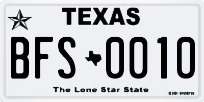 TX license plate BFS0010