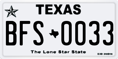 TX license plate BFS0033
