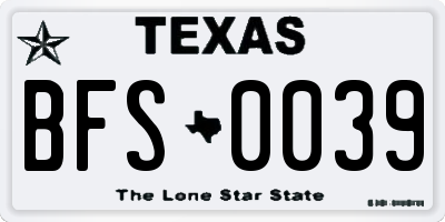 TX license plate BFS0039