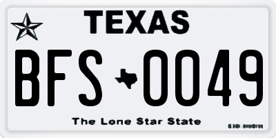 TX license plate BFS0049