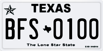 TX license plate BFS0100
