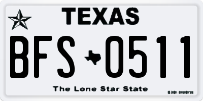 TX license plate BFS0511