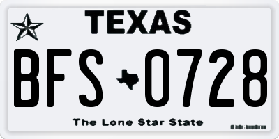 TX license plate BFS0728
