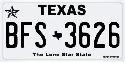 TX license plate BFS3626