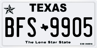 TX license plate BFS9905