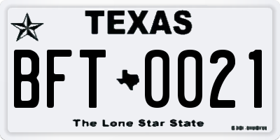 TX license plate BFT0021