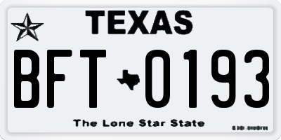TX license plate BFT0193