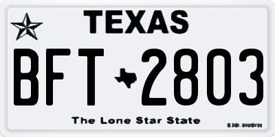 TX license plate BFT2803