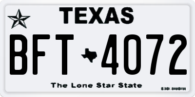 TX license plate BFT4072