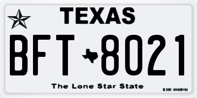 TX license plate BFT8021