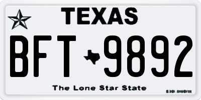 TX license plate BFT9892