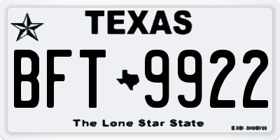 TX license plate BFT9922