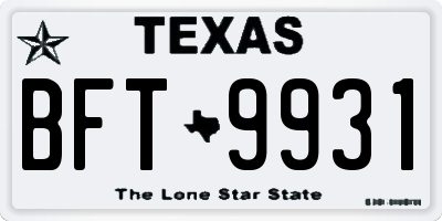 TX license plate BFT9931