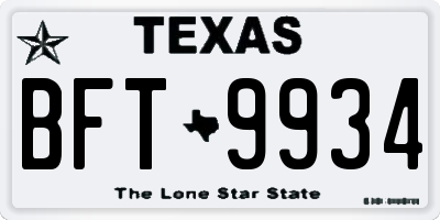 TX license plate BFT9934