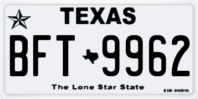 TX license plate BFT9962