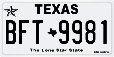 TX license plate BFT9981