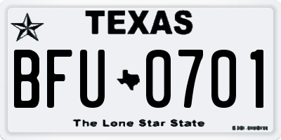 TX license plate BFU0701