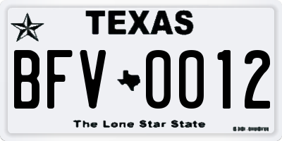 TX license plate BFV0012
