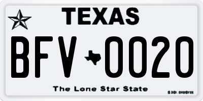 TX license plate BFV0020