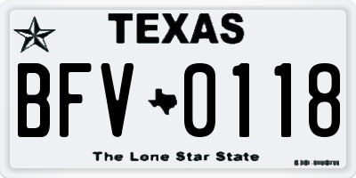 TX license plate BFV0118