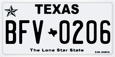 TX license plate BFV0206