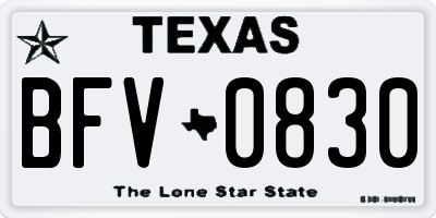 TX license plate BFV0830