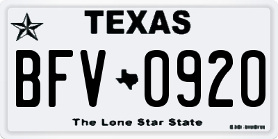 TX license plate BFV0920