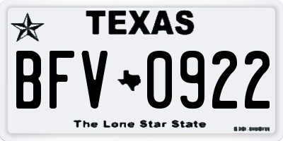 TX license plate BFV0922