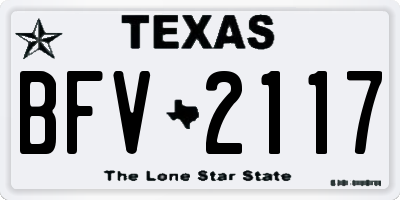 TX license plate BFV2117