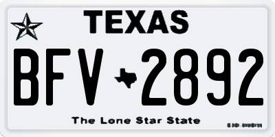 TX license plate BFV2892