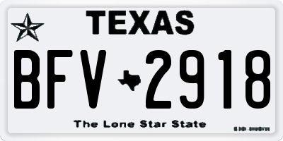 TX license plate BFV2918