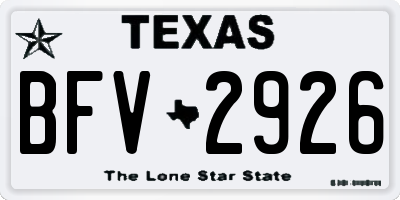 TX license plate BFV2926