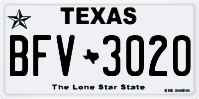 TX license plate BFV3020