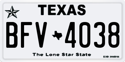 TX license plate BFV4038