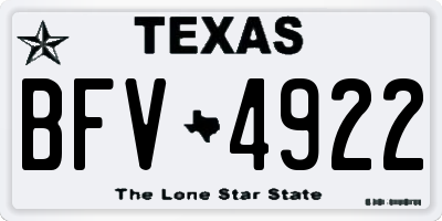 TX license plate BFV4922