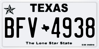 TX license plate BFV4938