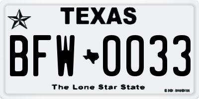 TX license plate BFW0033
