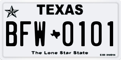TX license plate BFW0101