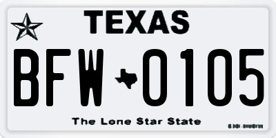 TX license plate BFW0105