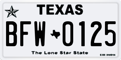 TX license plate BFW0125