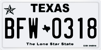 TX license plate BFW0318