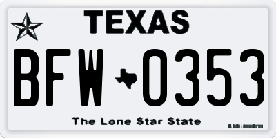 TX license plate BFW0353