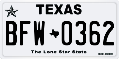 TX license plate BFW0362