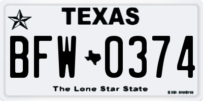 TX license plate BFW0374