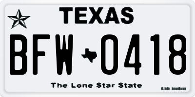 TX license plate BFW0418