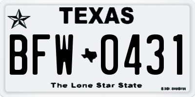 TX license plate BFW0431