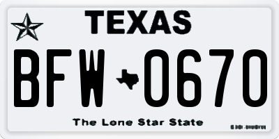 TX license plate BFW0670