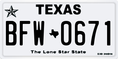 TX license plate BFW0671