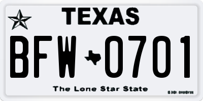 TX license plate BFW0701