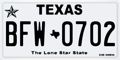 TX license plate BFW0702